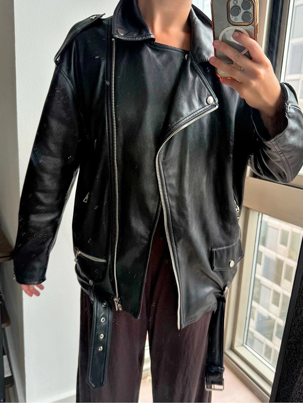 LIME Black Leather-Style Moto Jacket